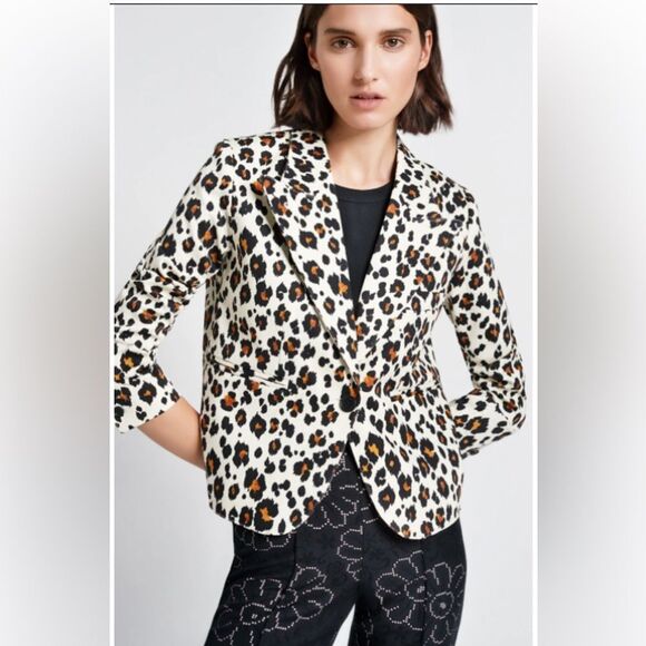 New Smythe Printed 90s Shrunken Blazer Leopard Print Medium